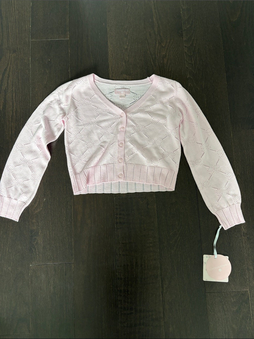 NWT LoveShackFancy x Target Girls Emilie Pointelle Bow Cropped Cardigan M/ XL